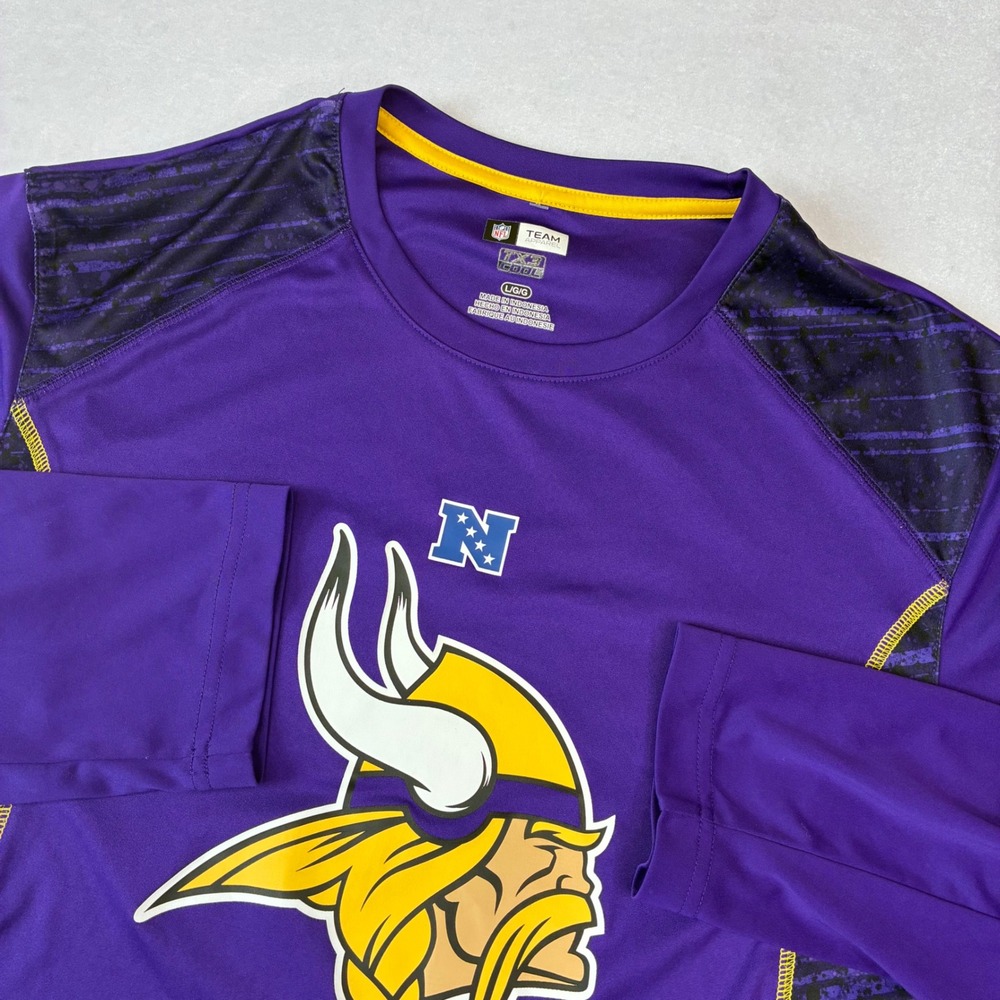 NFL Team Apparel Minnesota Vikings Shirt Mens Large Purple Long Sleeve TX3 Cool